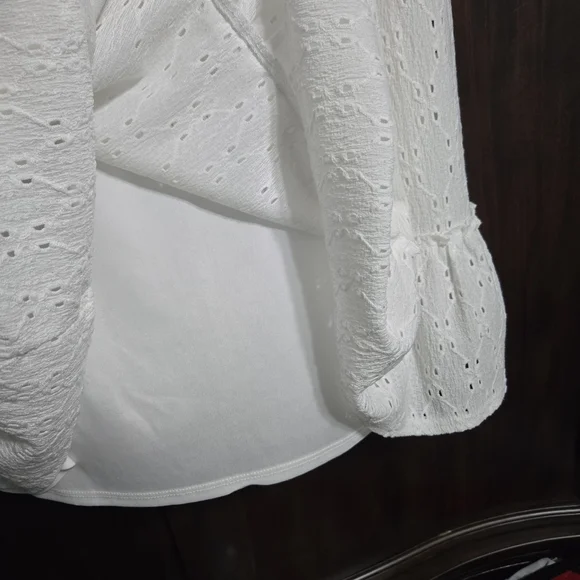 All White Mini Spaghetti Strap Dress Eyelets Ruffles Lined, XL - Picture 5 of 11